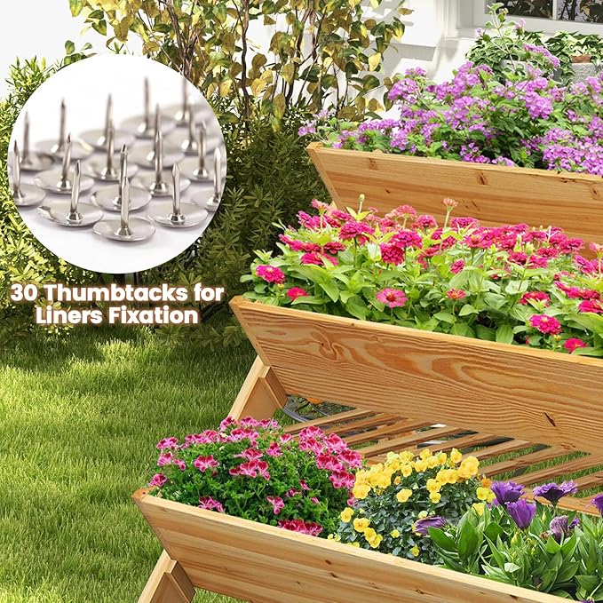 HOMGX 3-Tier Vertical Garden Bed Wooden Tiered Planter Raised Bed with Legs &amp Storage Shelf for Flowers Herbs Vegetables Freestanding Outdoor Plant Box Stand for Patio Balcony