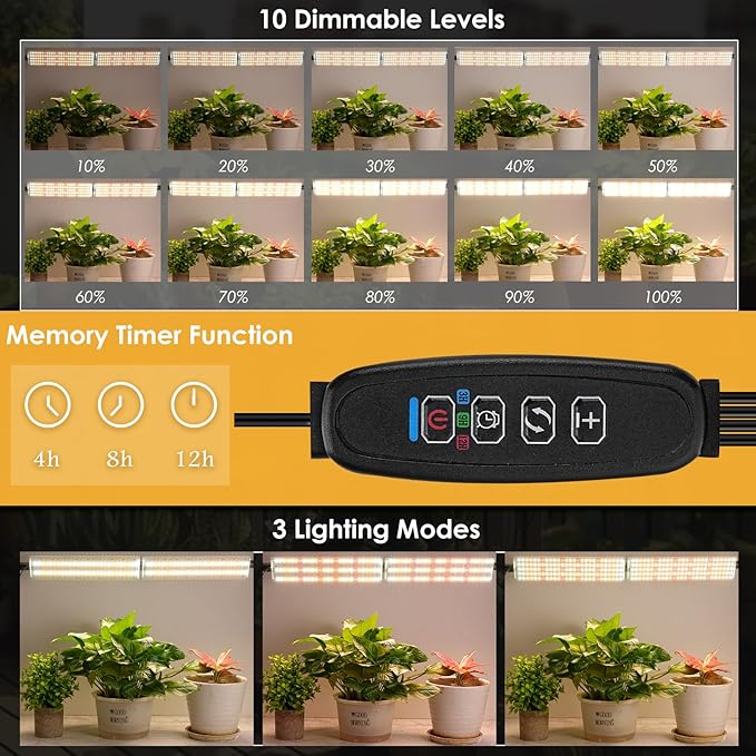 LINGSFIRE 4PCS LED Grow Lights 40w Full Spectrum Grow Light 540 LEDs Grow Lights for Indoor Plants with Timer Dimmable Thin Grow Light Panel for Under Cabinet Plant Seedlings Flowers Veg and More