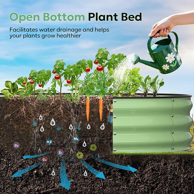 Raised Garden Bed 6×3×1 FT Galvanized Raised Planter Box Oval Vegetable Planting Container with Safety Edge Trim Fruit Green for Backyard Fence Line Side Yard Family Gardening