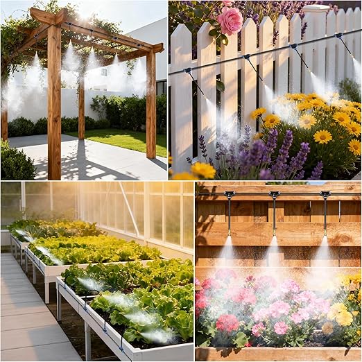 360° Adjustable Drip Irrigation System - Compatible 1/4 Irrigation System 50FT Garden Watering Atomizing System with 15 Nozzles Greenhouse Accessories for Yard Lawn Plants Garden