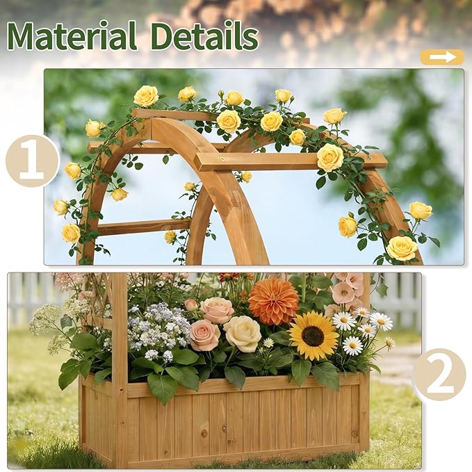 VINGLI Raised Garden Bed with Trellis &amp Hanging Roof Wooden Garden Bed Outdoor Planter Box for Yard Garden Balcony (Natural Wood Color Arched)