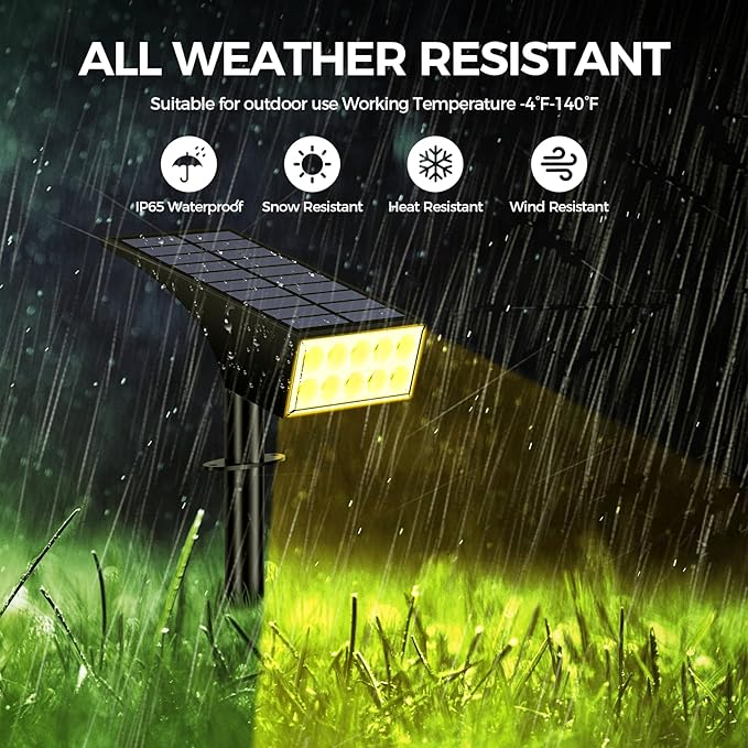 Solar Spot Lights Outdoor Waterproof IP65 Bright LEDs Solar Landscape Lighting for Outside Garden Yard Solar Powered Spotlights for Accent Uplighting Backyard Statue Palm Tree 2 Pack/Warm