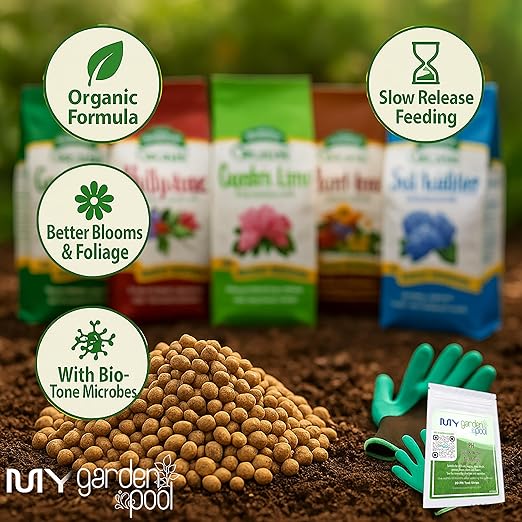 MYGP Organic Fertilizer Bundle – 5×4 lb: Garden Holly Plant Lime &amp Acidifier – with My Garden Pool Claw Gloves &amp Soil pH Test Strips – Complete Soil Nutrition and pH Balancing Kit for Garde
