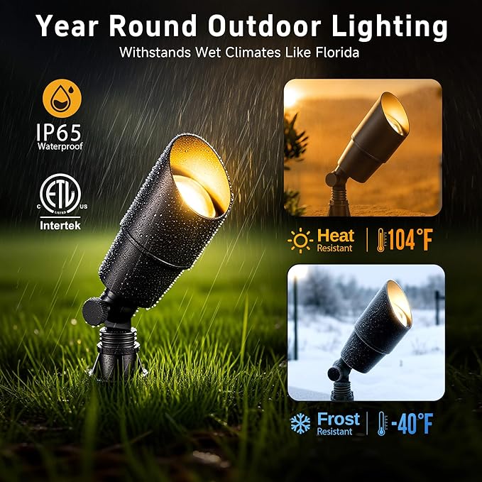 Gardenreet Brass Landscape Lighting - Black Outdoor Low Voltage Spotlights LED 12V Wired Uplights Waterproof Spot Lights for Outside Trees with 5W 4000K Natural White MR16 Bulb (4 Pack)