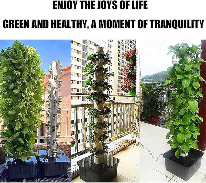Hydroponic Growing System Kits 45 Plants Sites Grow System Vertical Grow Tower with Pump Movable Water Tank Growing System for Herbs Fruits &amp Vegetables