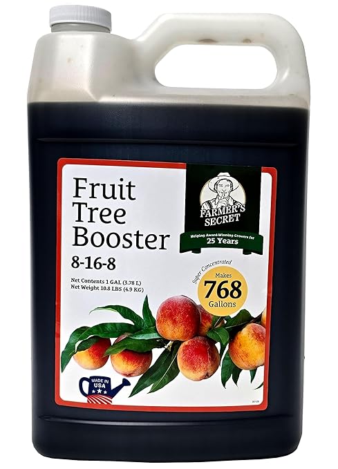 Farmer's Secret Fruit Tree Booster Fertilizer (128oz) - Super Concentrated and Phosphorus Rich - Formulated for All Fruit Trees Including Peach Banana and Apple