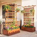 COSTWAY Wooden Raised Garden Planter with Trellis and Roof 72 Freestanding Privacy Screen &amp Climbing Plant Support for Outdoor Patio Balcony Vegetable Herb and Flower Gardening (Brown2)