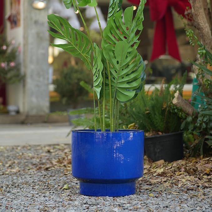 Handmade Solid Blue Glazed Ceramic Planter Set of 3 15129 Inch Diameter for Succulents Flowers Outdoor G Indoor Staircase Use Breathable Porous Clay