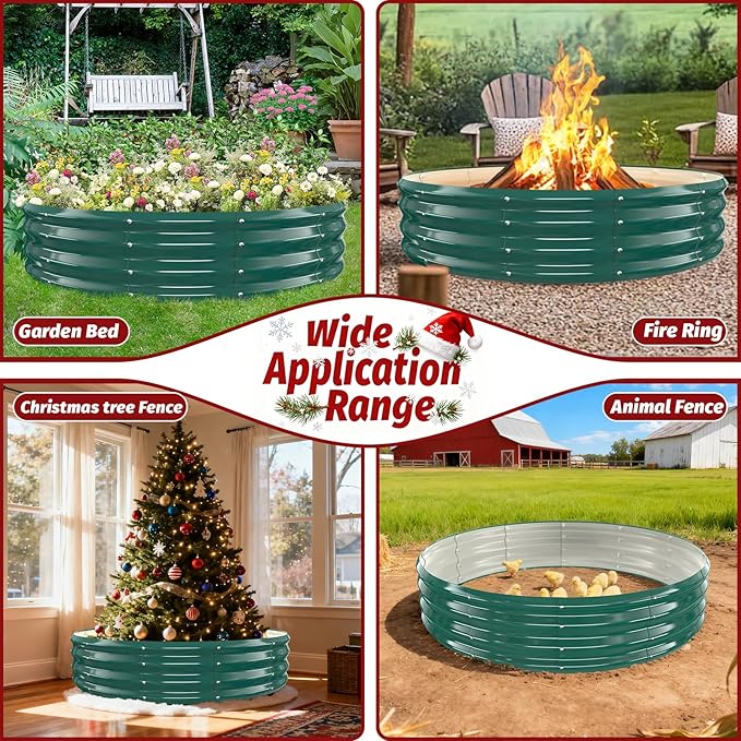 12 Inch Tall Heavy-Duty Round Steel Rised Garden Bed – Wave-Shaped Design Galvanized Metal Planter Box for Vegetables Flowers Succulent at Patio/Garden Outdoor (Green 60 Diameter)