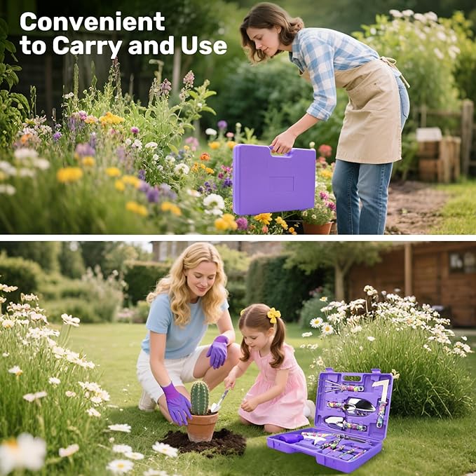 Garden Tool Set 17-Piece Garden Tools with Floral Print 304 Stainless Steel Garden Tools Set Gardening Kit Gardening Gifts for Women Purple