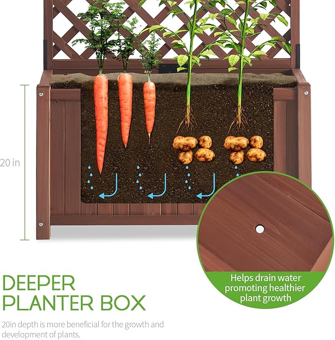 SPECRAFT Wood Planter with Trellis 35.4x17.7x72 Inch Raised Garden Bed 1.6Ft Deep Large Planter Box for Outdoor Gardening Vegetables and Climbing Plants