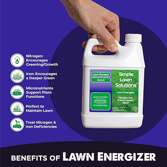 Commercial Grade Lawn Energizer Iron Nitrogen Micronutrient Booster - Liquid Turf Concentrated Fertilizer - Lawn Garden and Indoor Plants - Any Grass Type - Simple Lawn Solutions- 1 Quart