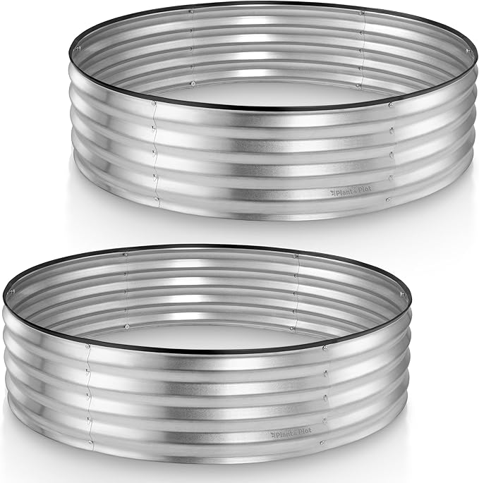 Round Galvanized Raised Garden Bed // 4×4×1 ft (2-Pack) Galvanized Raised Garden Beds Outdoor for Gardening Vegetables Flowers // Patented Tool-Free Design Round Planter (Silver)