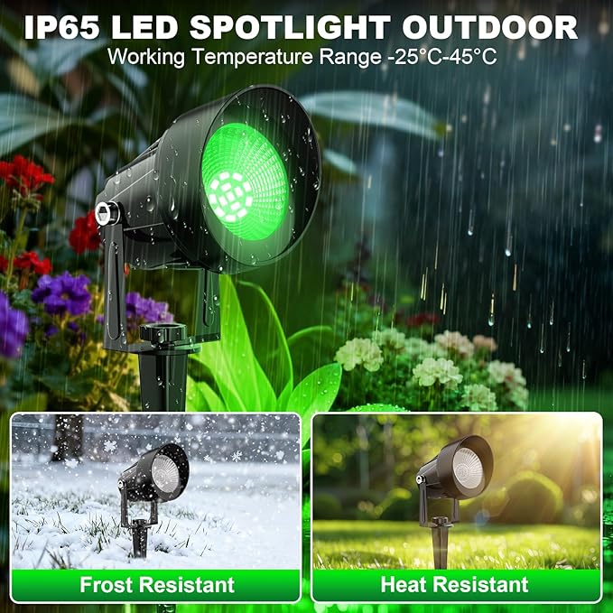 Green Spotlights Outdoor 14 LED Landscape Lighting with US Plug IP65 Waterproof Spot Lights for Tree Yard Garden Pathway Halloween Christmas St. Patrick's Day Decor 4 Pack