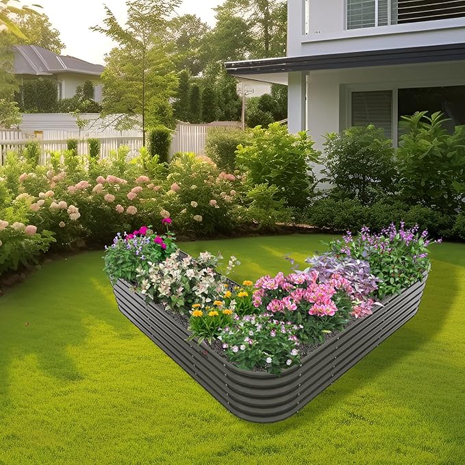 A ANLEOLIFE 2 Set Heart-Shaped Galvanized Raised Garden Beds Outdoor81x81x18in Large Metal Planter Box for Planting Vegetables Flowers Herb Anti-Rust &amp Easy-Setup Quartz Grey