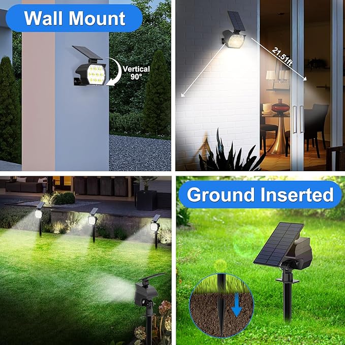 Solar Spot Lights Outdoor Waterproof IP67 6 Pack - 50 LED Adjustable Solar Powered Landscape Spotlight with 3 Lighting Modes Stake Light for Outside Yard Lawn Pathway Tree (Cool White)