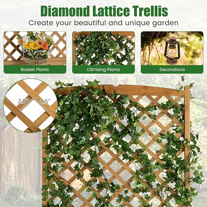 IRONMAX Planter Box with Trellis Fir Wood Vine Planter with Drainage Holes for Vegetables Flower Climbing Plants Outdoor Raised Garden Bed with Hanging for Yard Balcony (2 35.5 Lx17.5 Wx71 H)