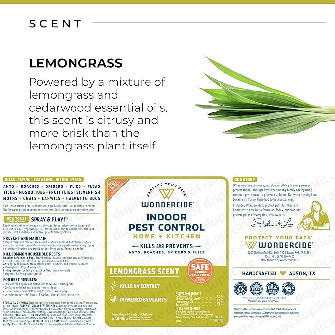 Wondercide - Indoor Pest Control Spray for Home and Kitchen - Ant Roach Spider Fly Flea Bug Killer and Insect Repellent - with Natural Essential Oils - Pet and Family Safe — Lemongrass 32 oz