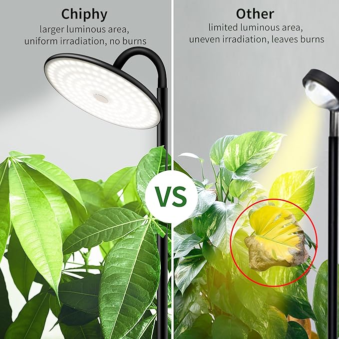 chiphy Grow Lights 60W Full Spectrum Tall Plant Light for Indoor Plants 10 Dimmable Brightness Height Adjustable Ideal for Large Tall Plants