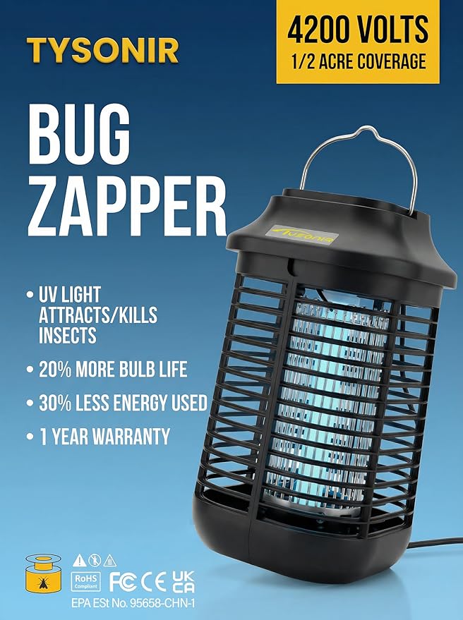Bug Zapper 4200V for Outdoor and Indoor 9.84 Ft Power Cord with Switch Waterproof Electric Mosquito Zappers(3rd Generation) Mosquito lamp Electronic Bug Zapper Light Bulb