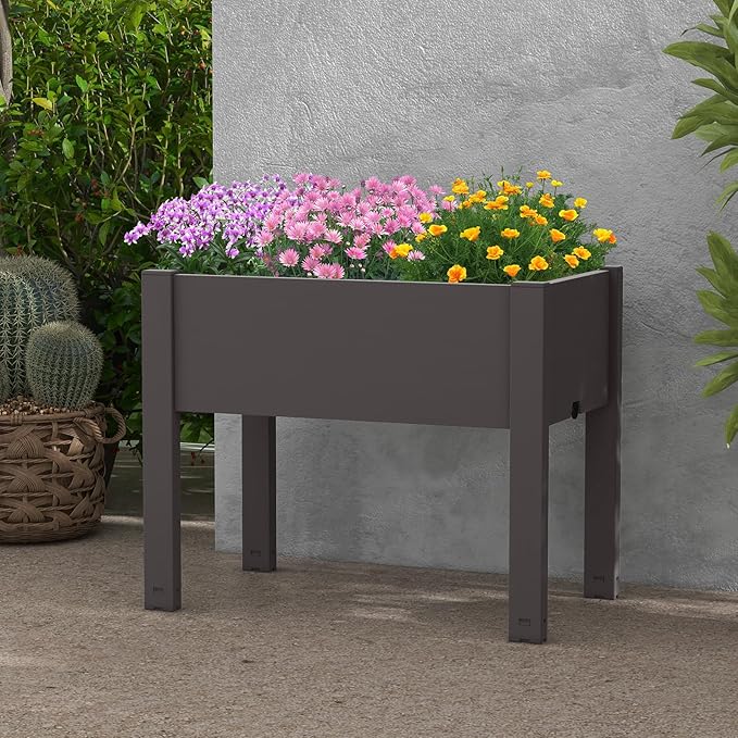 Raised Garden Bed Outdoor Elevated Planter Boxes with Legs &amp Water Level Indicator Garden Box Self-Watering Raised Beds for Gardening Balcony &amp Deck (Coffee)