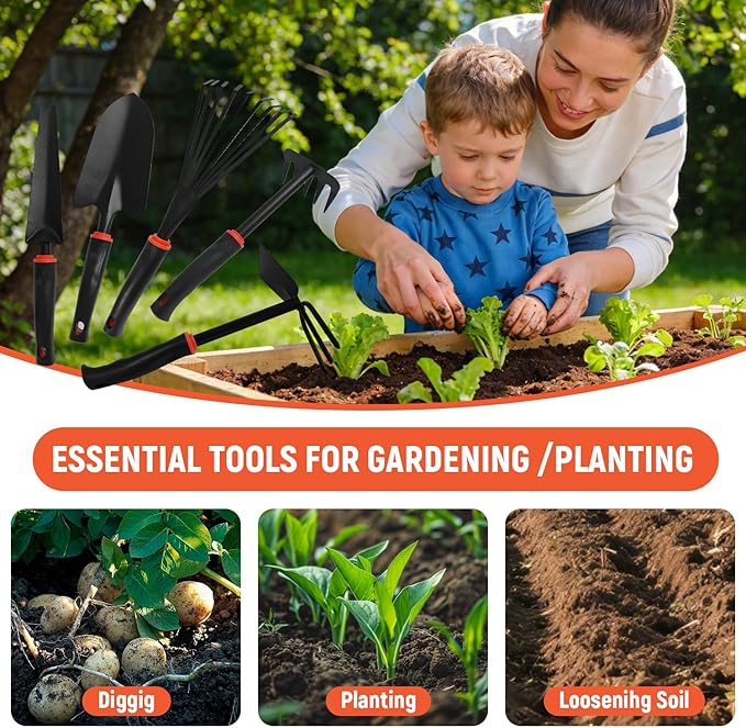 5 Pcs Set Weed Puller ToolHand Weeder ToolIncludes Rake Shovel Hand Hoe Double-Sided Cultivator &amp Weed Puller Tool for Digging