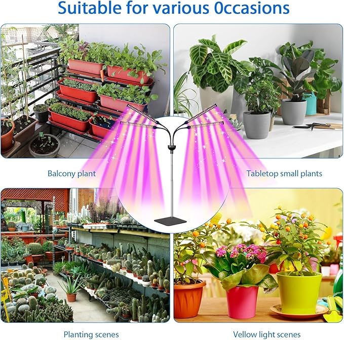 Grow Lights for Indoor Plants 4 in 1 Full Spectrum Plant Lights for Indoor Growing with Adjustable Brightness On/Off Switch and Timer Plant Grow Light liftable Height for Plant Growth and Flowe