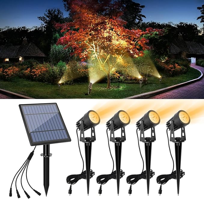 Solar Powered Landscape Lights Warm White 3000K IP65 Waterproof Outdoor Garden Lighting - Adjustable Spotlight Automatic On Off Ideal for Yard and Patio