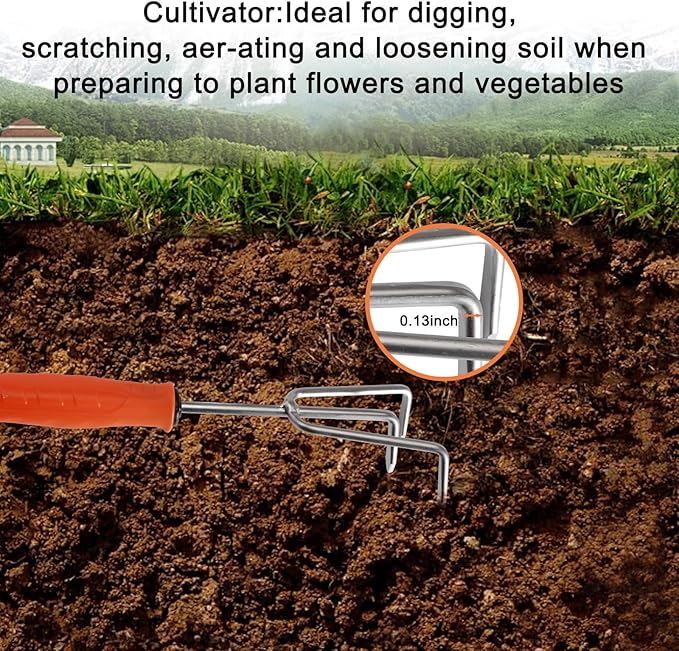 Garden Tool Set with Non-Slip Rubber Handle 3 Pack Stainless Steel Heavy Duty Gardening Tool Set Weed Puller Tool Includes Hand Weeder Transplants Trowel and Cultivator (Orange)