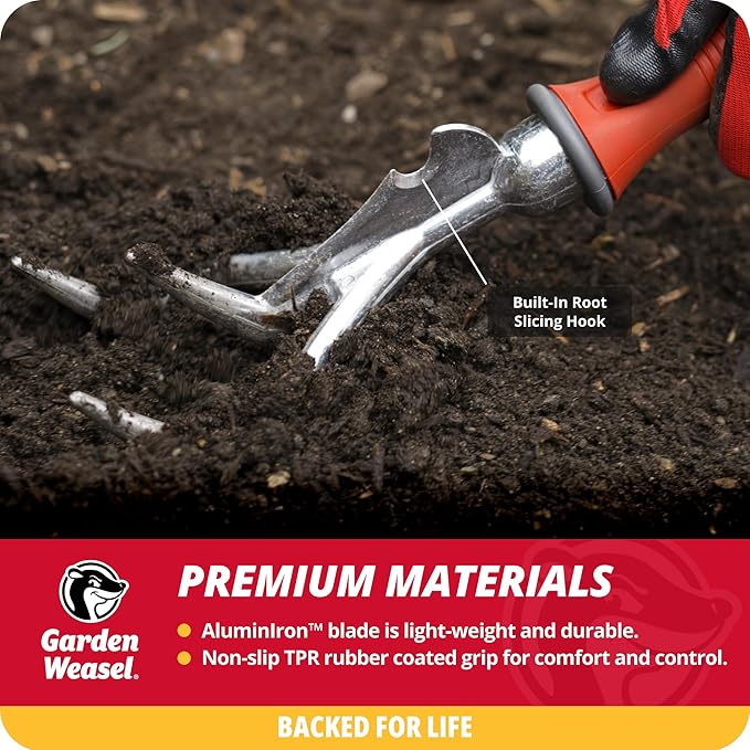 Garden Weasel 3-Piece Hand Tool Combo Set | Trowel Transplanter and Cultivator | Heavy Duty Lawn and Garden Set Digging Planting and Weeding | 91370-Q