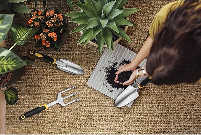 DINGFAN Garden Tools Set Garden Edging Tool 3 Pcs Gardening Tool Set for Women Men Mini Aluminum Garden Hand Tools Kit Ideal Garden Tools Gifts