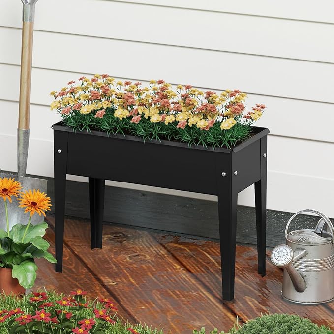 Giantex Metal Raised Garden Bed with Legs Elevated Planter Box with Drainage Holes for Vegetable Fruit Flower Herb Outdoor Standing Gardening Box for Balcony Backyard Patio Porch (24”x11”x18”)