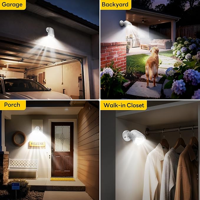 Rechargeable Battery Operated Motion Sensor Light4000mAh Battery Powered Spotlight 600 Lumen Outdoor IP65 Waterproof for PorchYardWallGarden