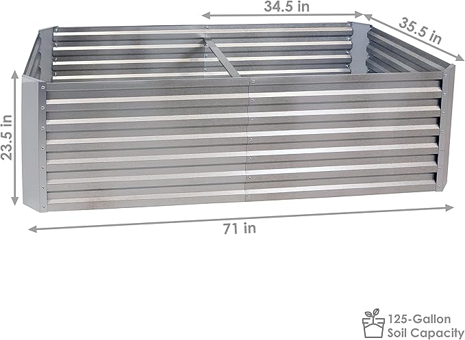 Sunnydaze 71-Inch Rectangular Raised Garden Bed - Galvalume Steel Vegetable Flower Bed Planter Kit - Silver