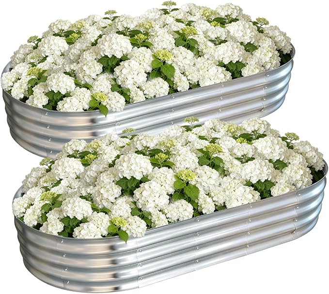 Galvanized Raised Garden Bed Outdoor Large Raised Bed for Gardening 2Pcs 6x3x1ft Oval Metal Planter Box for Vegetables Fruits Flowers Silver