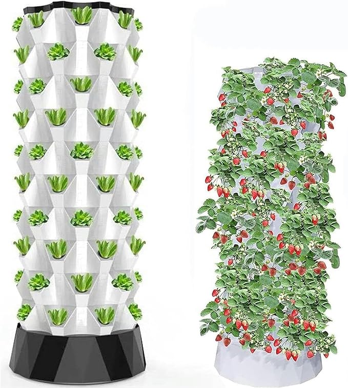 Hydroponics Tower Garden Hydroponic Growing Aeroponics Growing Kit for Fruits and Vegetables with Hydrating Pump Adapter Net Pots Tim
