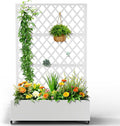 Metal Planter Trellis Box with Wheels &amp Drain Plug Outdoor Raised Garden Bed Patio Privacy Screen with Planter for Climbing Plants Vegetables 73x47x16 White-Diamond