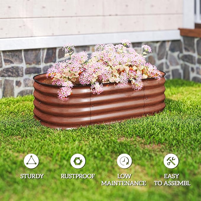 Outsunny 3.5' x 2' x 1' Galvanized Raised Garden Bed Kit Outdoor Metal Elevated Planter Box with Safety Edging Easy DIY Stock Tank for Growing Flowers Herbs &amp Vegetables Brown
