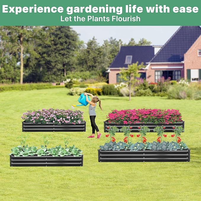 2 Pack 6×3×1ft Galvanized Metal Raised Garden Bed Metal Planter Kit Box Outdoor for Deep-Rooted Vegetables Flowers Green and Herbs