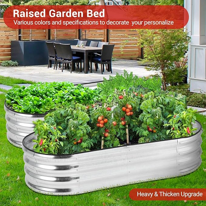 2 Pcs Raised Garden BedGalvanized Raised 4.5x2x1Ft Planter Boxes Outdoor with Easy Assembly Large Garden Bed for Vegetables Fruits Flowers Silver