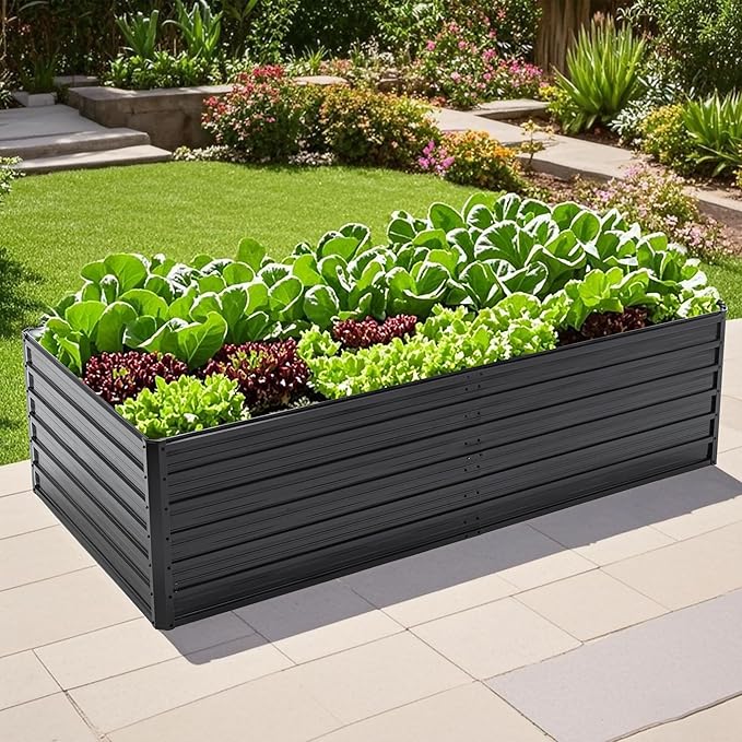 Metal Raised Garden Bed Outdoor Galvanized Raised Large Planter Raised Beds Kit Planting Fruit Flower (8x4x2FT)