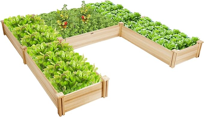 DORTALA Raised Garden Bed Wooden Raised Garden Box Planter Container for Herbs Flowers Vegetables Ideal for Backyard Patio Natural 92.5’’x95’’x11’’