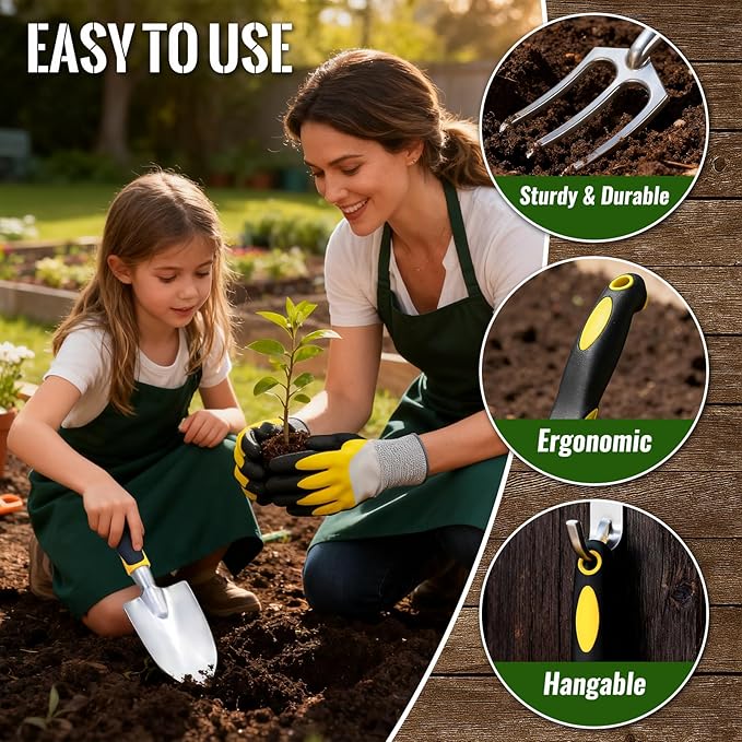 8-Piece Garden Tools Set with Durable Organizer Handbag and Gloves Heavy-Duty Rust-Proof Aluminum Alloy Material Non-Slip Ergonomic Handles Ideal Gifts for Women Men Mom Dad