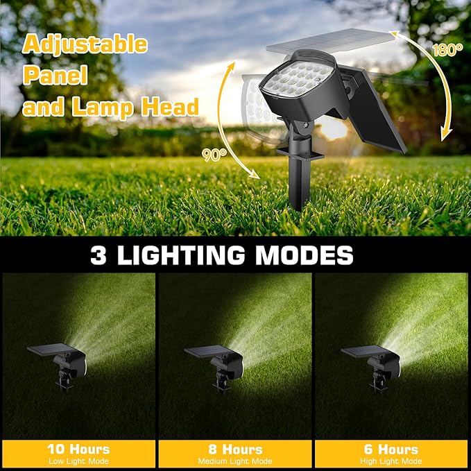 Kaxiida Solar Spot Lights Outdoor Waterproof - 2026 Upgrade 3 Level Ultra Bright Spot Lights Uplights LED Landscape Spotlight for Tree Pathway Wall Adjustable Solar Panel Auto On/Off