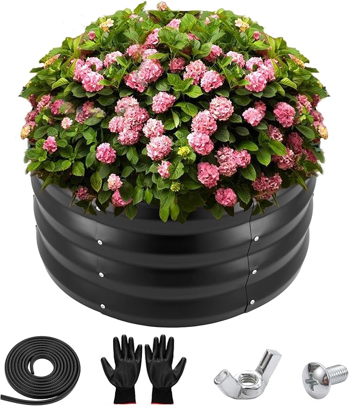 ZXZYHFTY Round Galvanized Raised Garden Bed kitBlack Outdoor Garden Raised Planter Box Round Large Metal Raised Garden Beds for Vegetable 2 * 2 * 1ft 1 Pack