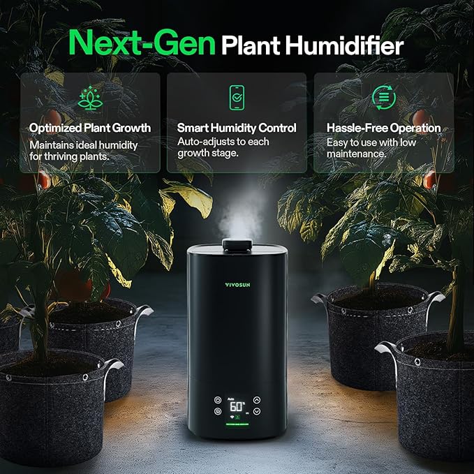 VIVOSUN AeroStream H05 Intelligent Wi-Fi Humidifier 1.32 Gal / 5 L Humidifier with Temp &amp Humidity Probe Smart Remote Control Designed for Growers (Pack of 2)