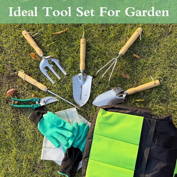 Garden Tools Set Stainless Steel Gardening Supplies Kit Gardening Kit Garden Hand Tools with Fashion and Durable Storage Bag Planting Tools Ideal Gifts for Women &amp Men (10 Pieces)