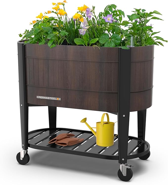 Permasteel Raised Garden Bed with Legs 40×20×37 in Planter Box with EnGrow™ TrueSoil™ Technology for Vegetables Flowers Herbs and Fruit Outdoor Indoor Storage Shelf Wood Brown