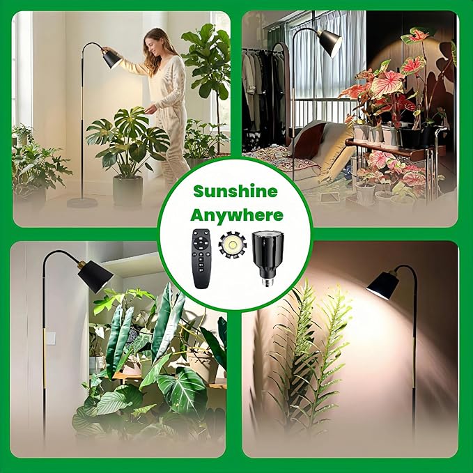 Floor Lamp Grow Lights for Indoor Plants Adjustable Height Tall Standing Plant Light with Remote &amp Timer 360° Gooseneck Full Spectrum Dimmable Weighted Base