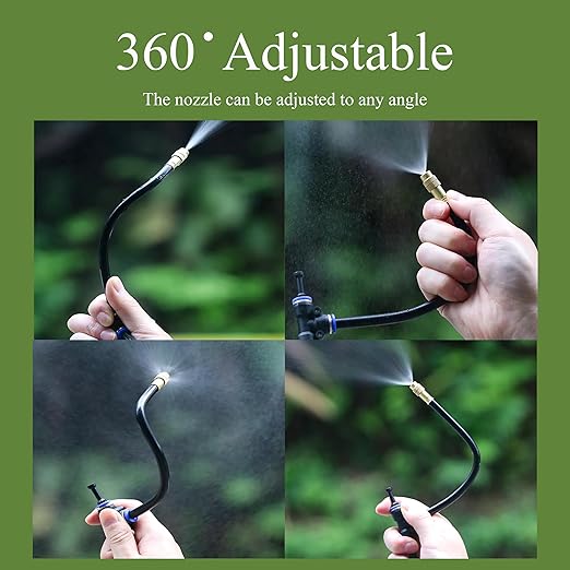 360° Adjustable Drip Irrigation System - 100FT Garden Watering System with 15 Nozzles Garden Irrigation System Greenhouse Accessories Atomizing System for Yard Lawn Plants 5/16 inch Hose